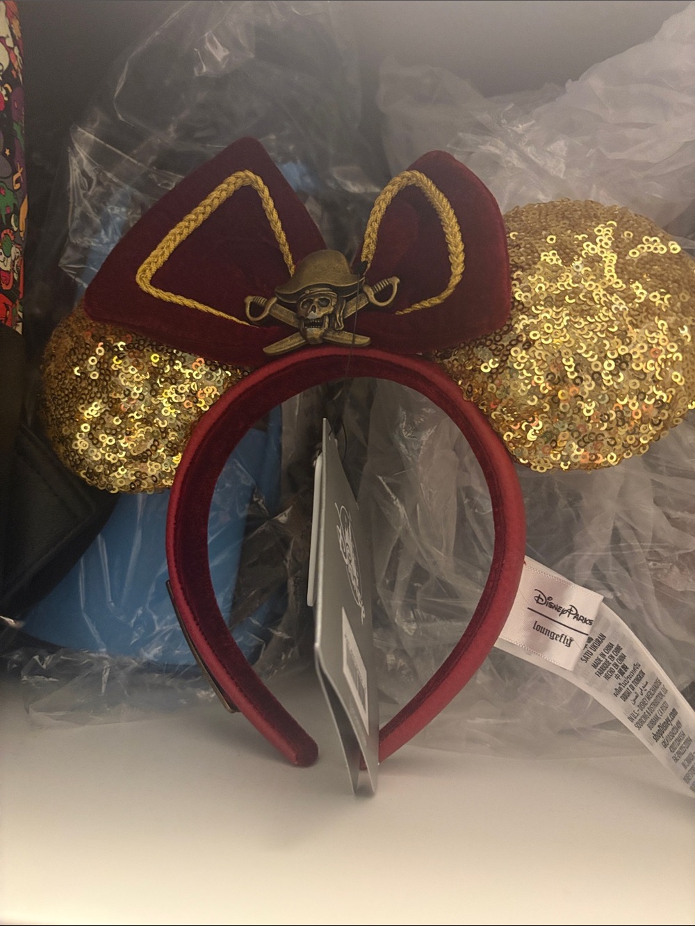 Pirateof the Caribbean - Inspired Red Velvet & Gold Sequin Minnie Ears